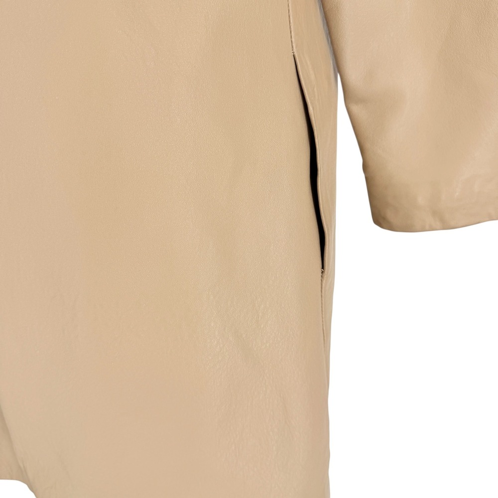 Wilsons Vintage 70s Tan Leather Mid-Length Coat Size S Mandarin Collar Button - Picture 5 of 7